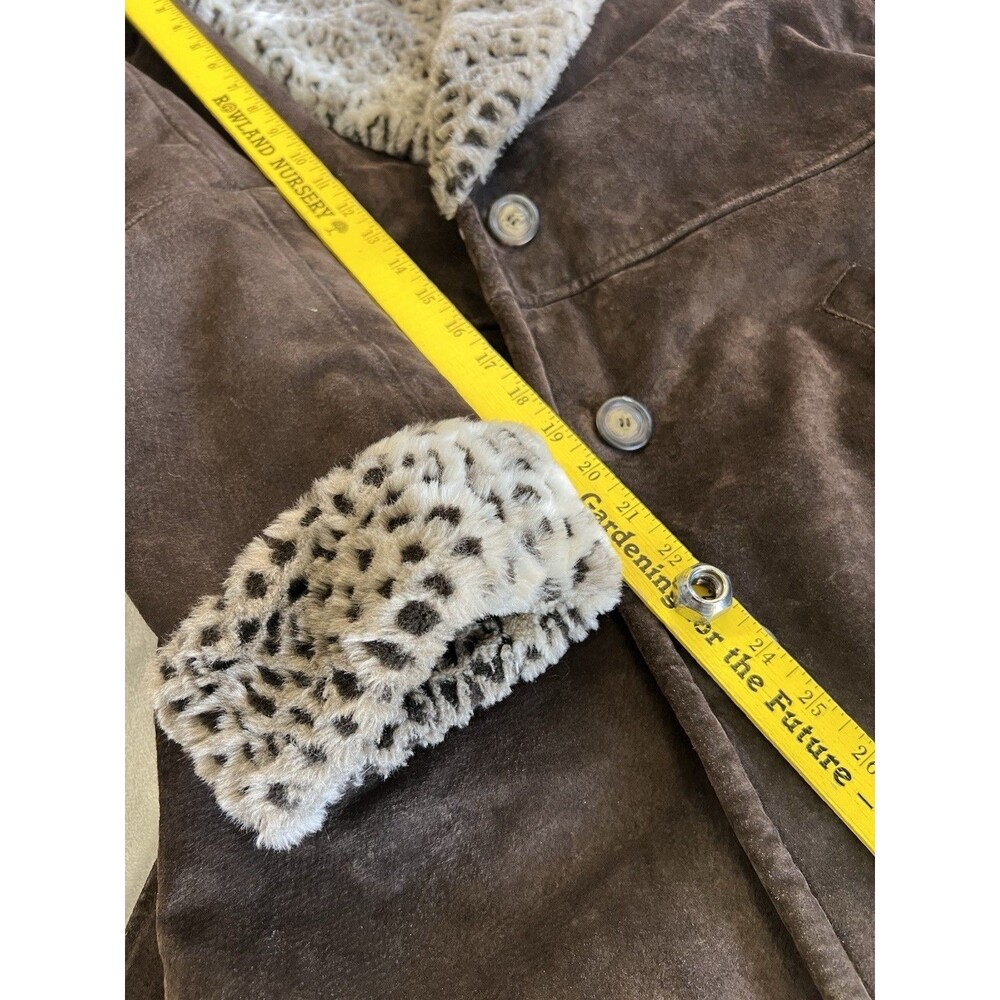 Vintage 90s Y2K Wilsons Suede Leather Jacket Leopard Fur Penny Brown Size M - Picture 6 of 10